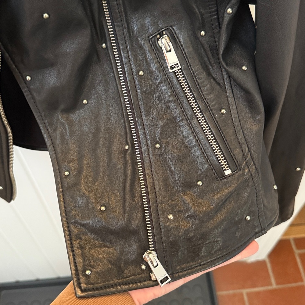Lamarque Black 100% Leather Piper Studded Biker Jacket Size Medium EUC - Picture 3 of 6